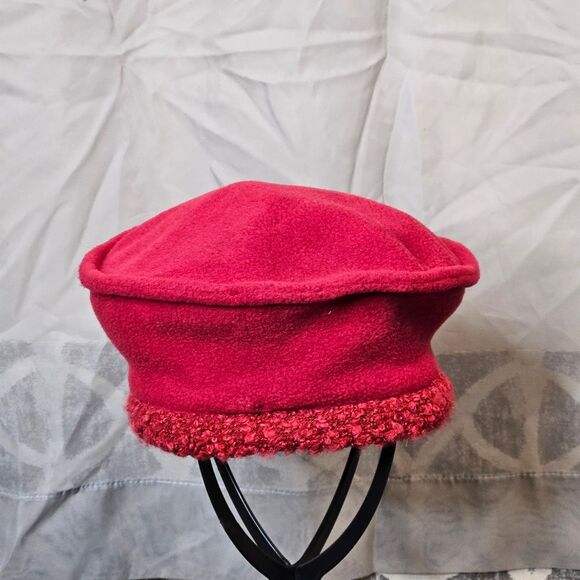 Genevieve Dostaler Canada Deep Red Boucle Edging Lined Warm Chic Beret Style Hat - Picture 4 of 10